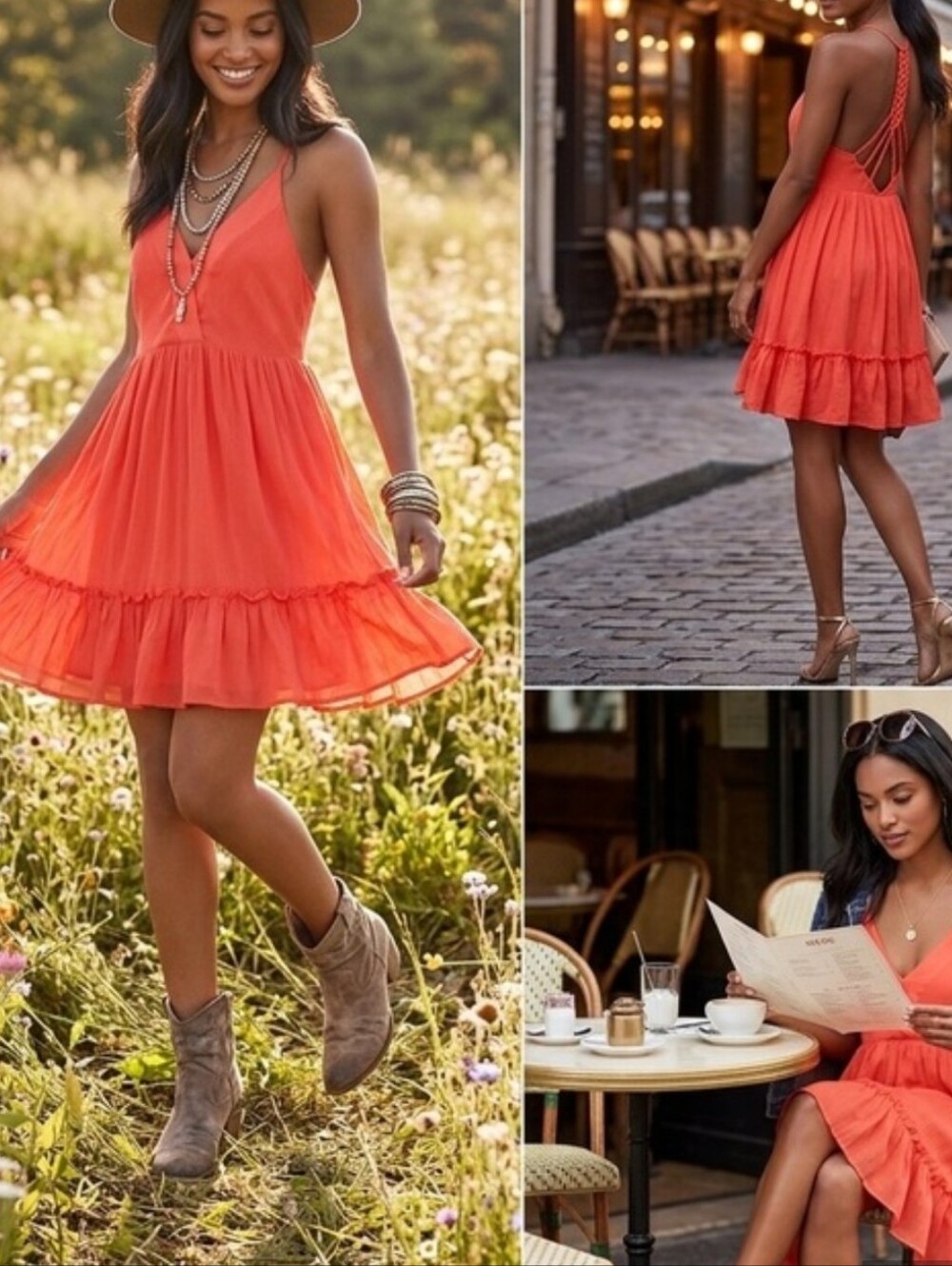 Summer Tiered Mini Dress in Coral Orange